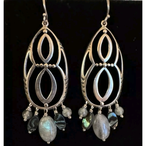 Silpada Sterling Silver INFINITY Feldspar, Abalone Shell Chandelier Earrings - Picture 2 of 7